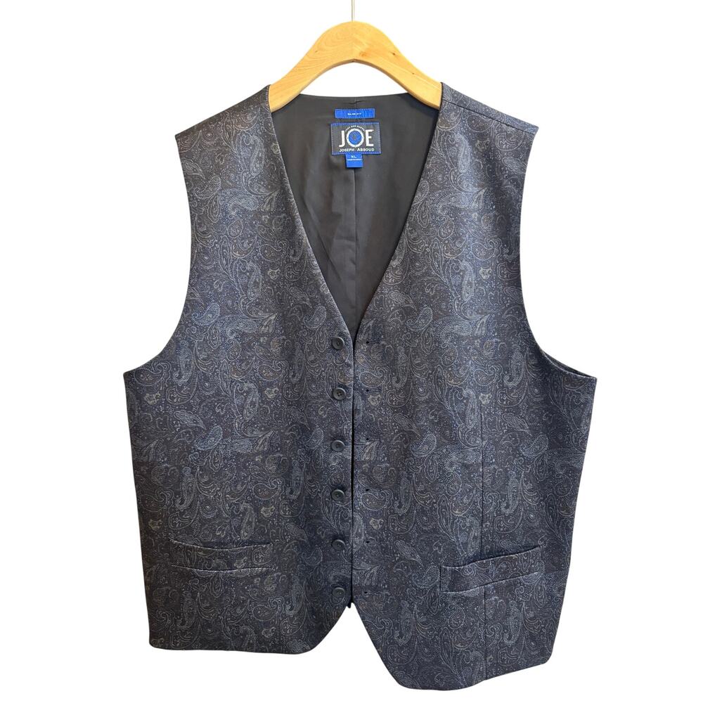 JOE by Joseph Abboud Men's Paisley Dress Vest XL Gray Black 5 Button Waistcoat